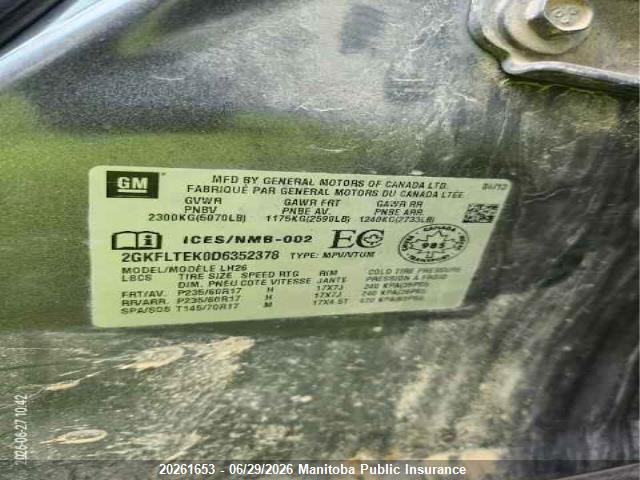 Aukcja sprzedaży 2013 Gmc Terrain Sle, vin: 2GKFLTEK0D6352378, numer aukcji: 20261653