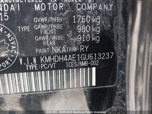 KMHDH4AE1GU613237 Hyundai Elantra Sport