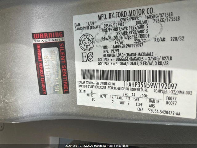 Aukcja sprzedaży 2009 Ford Focus Se, vin: 1FAHP35N59W192097, numer aukcji: 20261660