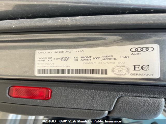 Aukcja sprzedaży 2017 Audi A4 2.0t Quattro, vin: WAUBNAF46HN048690, numer aukcji: 20261683