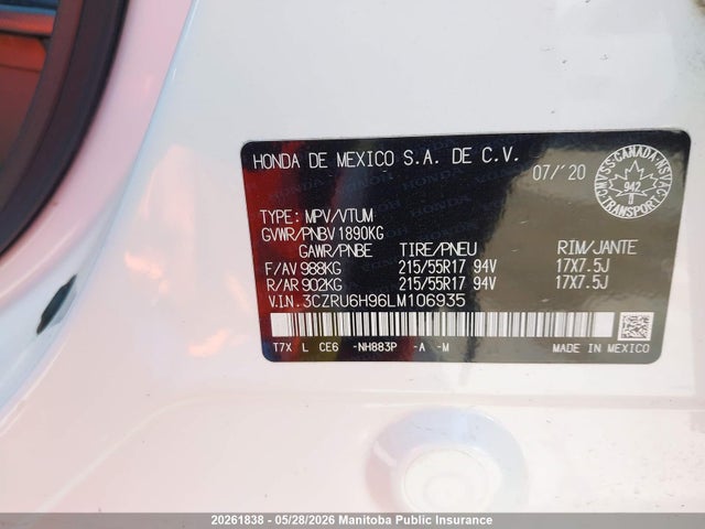 Продаж на аукціоні авто 2020 Honda Hr-v Sport, vin: 3CZRU6H96LM106935, номер лоту: 20261838