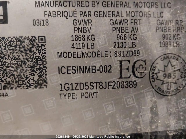Продажа на аукционе авто 2018 Chevrolet Malibu Lt, vin: 1G1ZD5ST8JF208389, номер лота: 20261849
