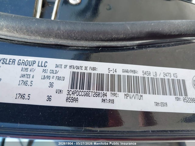 20261904 :رقم المزاد ، 3C4PDCCG6ET260104 vin ، 2014 Dodge Journey Sxt مزاد بيع