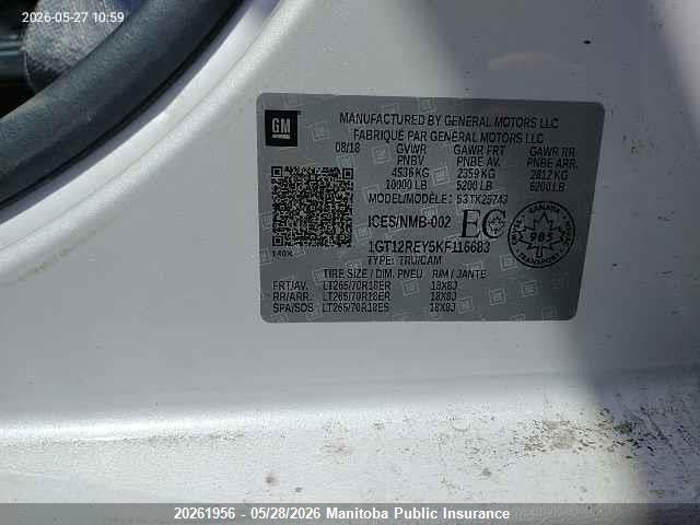 Продаж на аукціоні авто 2019 Gmc Sierra 2500 Hd Slt Crew Cab, vin: 1GT12REY5KF116683, номер лоту: 20261956