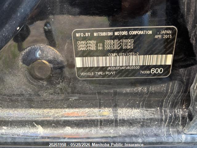 Продаж на аукціоні авто 2015 Mitsubishi Lancer Se, vin: JA32U2FU4FU605500, номер лоту: 20261958