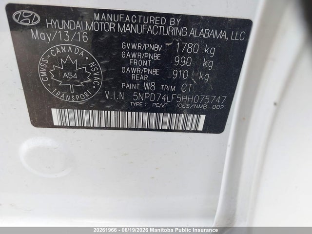 2017 Hyundai Elantra Le მანქანა იყიდება აუქციონზე, vin: 5NPD74LF5HH075747, აუქციონის ნომერი: 20261966