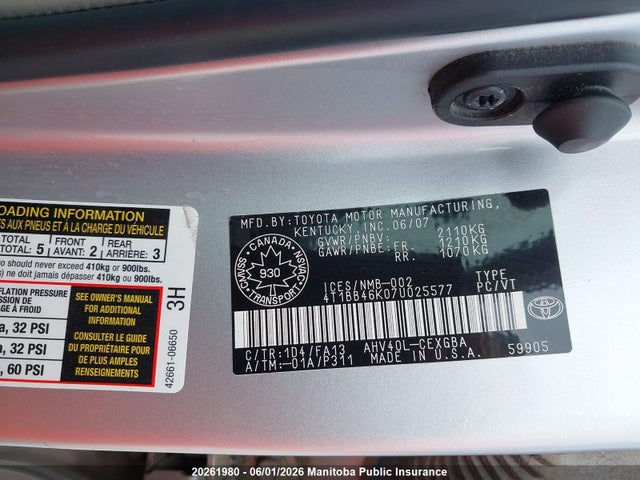 Продаж на аукціоні авто 2007 Toyota Camry Hybrid, vin: 4T1BB46K07U025577, номер лоту: 20261980
