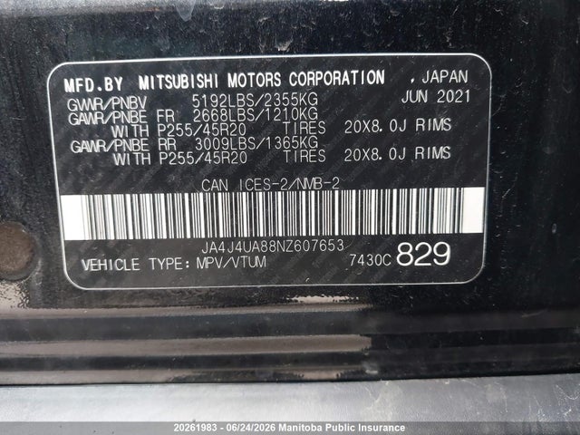 Aukcja sprzedaży 2022 Mitsubishi Outlander Le, vin: JA4J4UA88NZ607653, numer aukcji: 20261983
