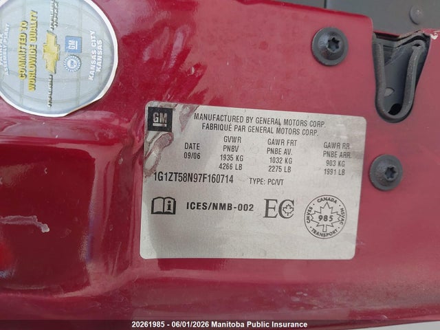 Продаж на аукціоні авто 2007 Chevrolet Malibu Lt V6, vin: 1G1ZT58N97F160714, номер лоту: 20261985
