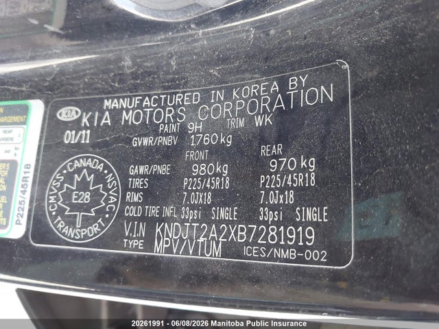 2011 Kia Soul 4u მანქანა იყიდება აუქციონზე, vin: KNDJT2A2XB7281919, აუქციონის ნომერი: 20261991
