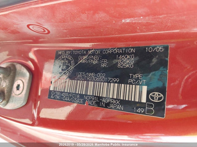 Продажа на аукционе авто 2006 Toyota Yaris Ce, vin: JTDJT923065017299, номер лота: 20262019