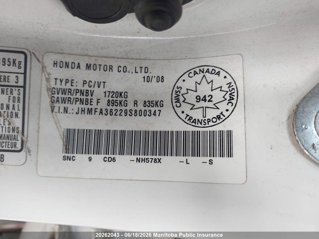 Продаж на аукціоні авто 2009 Honda Civic Hybrid, vin: JHMFA36229S800347, номер лоту: 20262043