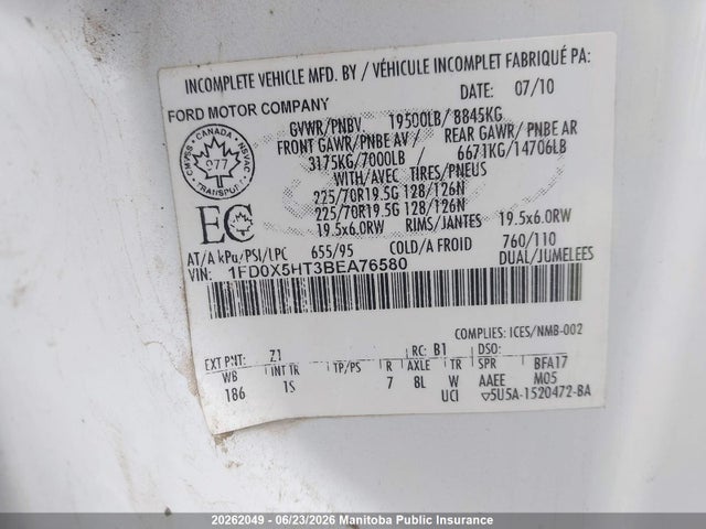 2011 Ford F550 Super Duty Xl მანქანა იყიდება აუქციონზე, vin: 1FD0X5HT3BEA76580, აუქციონის ნომერი: 20262049
