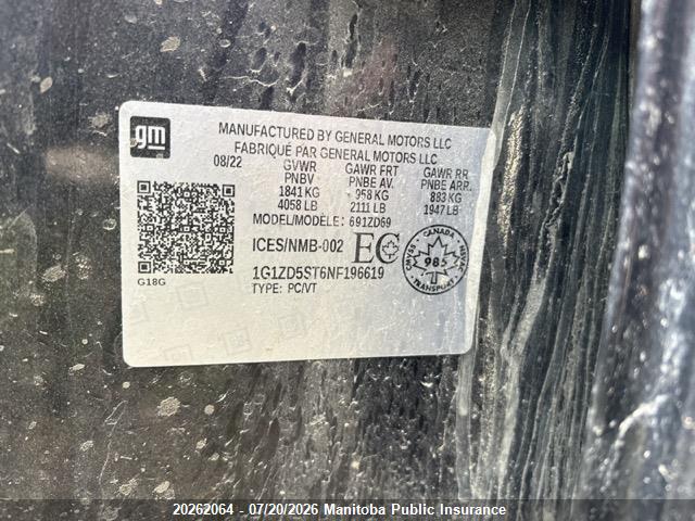 Chevrolet MALIBU LT 2022 1G1ZD5ST6NF196619 Image 9