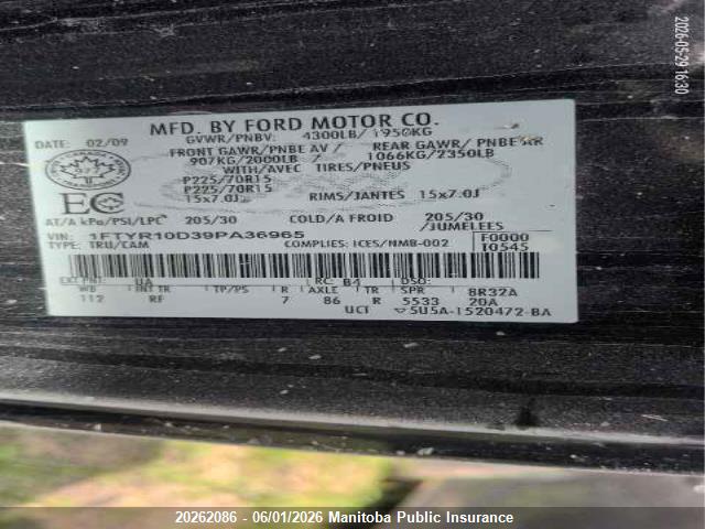Продаж на аукціоні авто 2009 Ford Ranger Xl, vin: 1FTYR10D39PA36965, номер лоту: 20262086