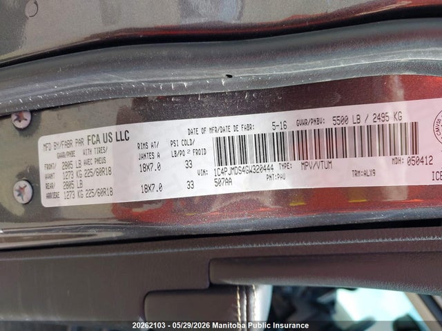 Продаж на аукціоні авто 2016 Jeep Cherokee Limited, vin: 1C4PJMDS4GW320444, номер лоту: 20262103