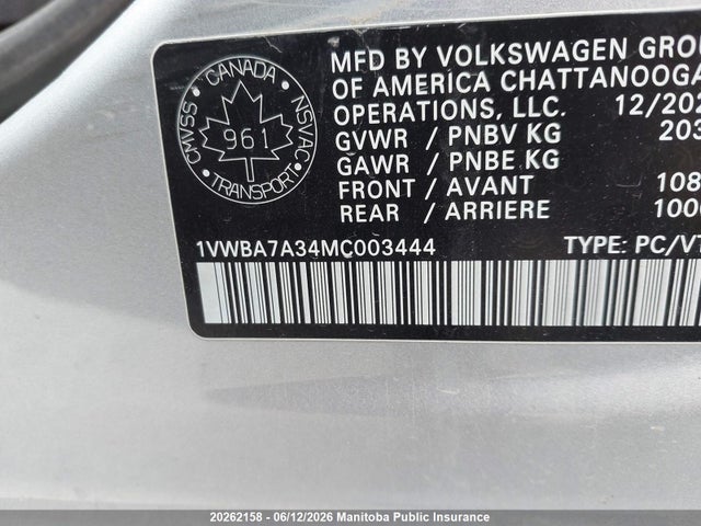 Aukcja sprzedaży 2021 Volkswagen Passat Highline 2.0 Tsi, vin: 1VWBA7A34MC003444, numer aukcji: 20262158