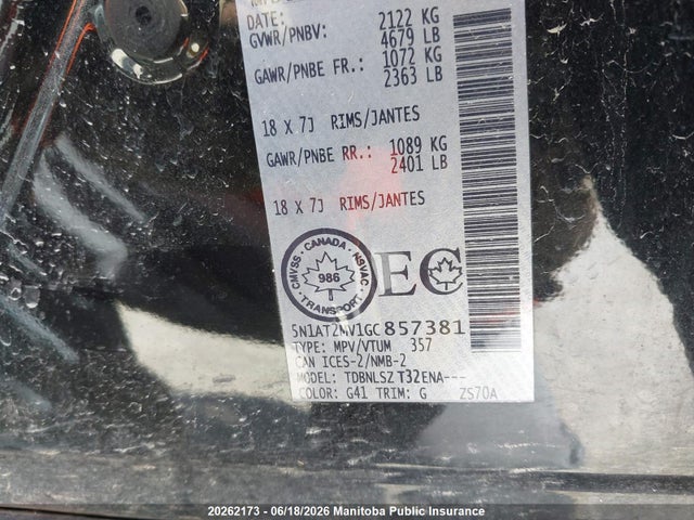 Aukcja sprzedaży 2016 Nissan Rogue Sl, vin: 5N1AT2MV1GC857381, numer aukcji: 20262173