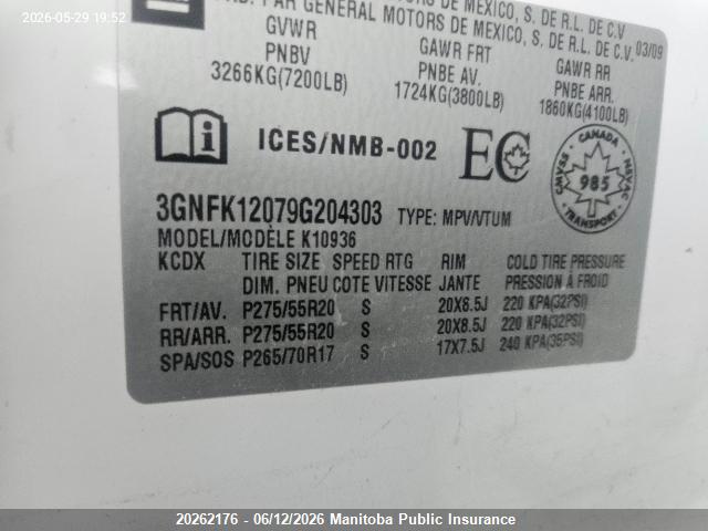 Aukcja sprzedaży 2009 Chevrolet Avalanche 1500 Ltz, vin: 3GNFK12079G204303, numer aukcji: 20262176