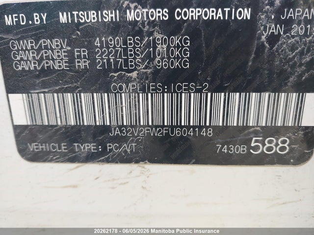Продаж на аукціоні авто 2015 Mitsubishi Lancer Se, vin: JA32V2FW2FU604148, номер лоту: 20262178