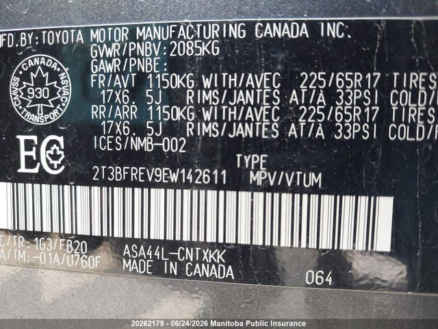 20262179 :رقم المزاد ، 2T3BFREV9EW142611 vin ، 2014 Toyota Rav4 Le مزاد بيع
