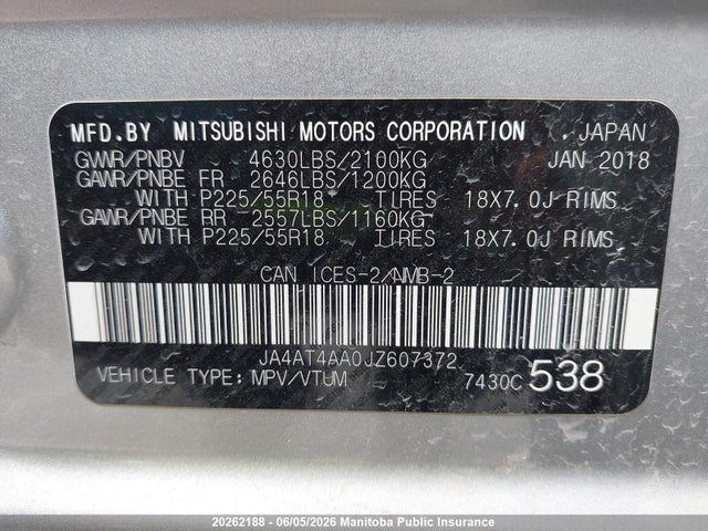 Mitsubishi Eclipse Cross Es 2018 JA4AT4AA0JZ607372 Image 9