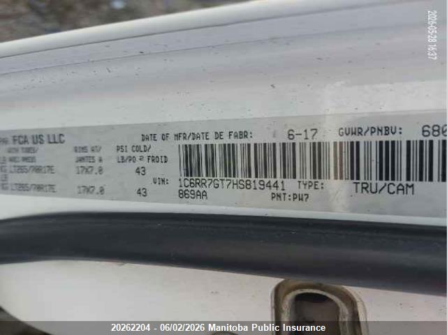 Aukcja sprzedaży 2017 Dodge Ram 1500 Slt Quad Cab, vin: 1C6RR7GT7HS819441, numer aukcji: 20262204