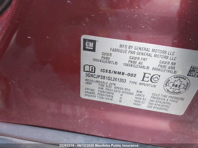 Chevrolet Trax Lt 2016 3GNCJPSB1GL261353 Image 9