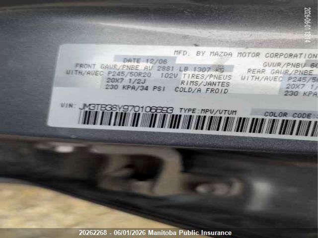 20262268 :رقم المزاد ، JM3TB38Y970106693 vin ، 2007 Mazda Cx -9 Gs مزاد بيع