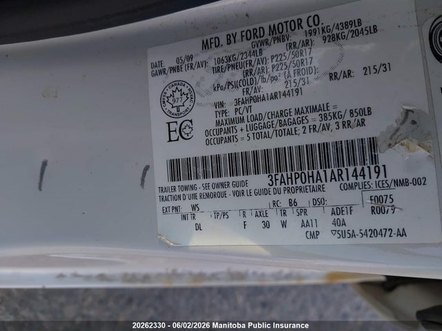 Продаж на аукціоні авто 2010 Ford Fusion S, vin: 3FAHP0HA1AR144191, номер лоту: 20262330