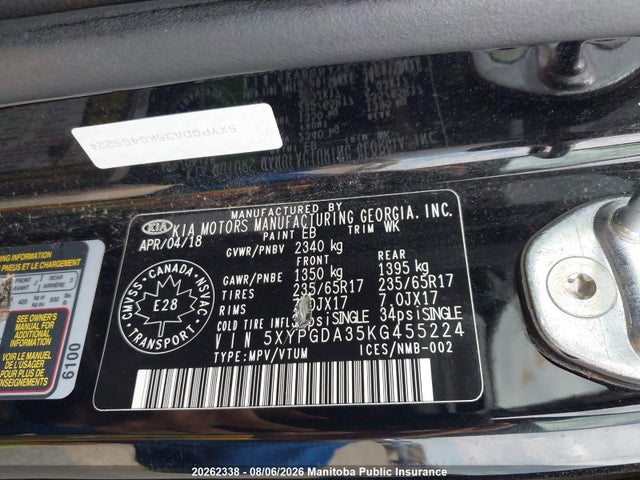 2019 Kia Sorento Lx მანქანა იყიდება აუქციონზე, vin: 5XYPGDA35KG455224, აუქციონის ნომერი: 20262338