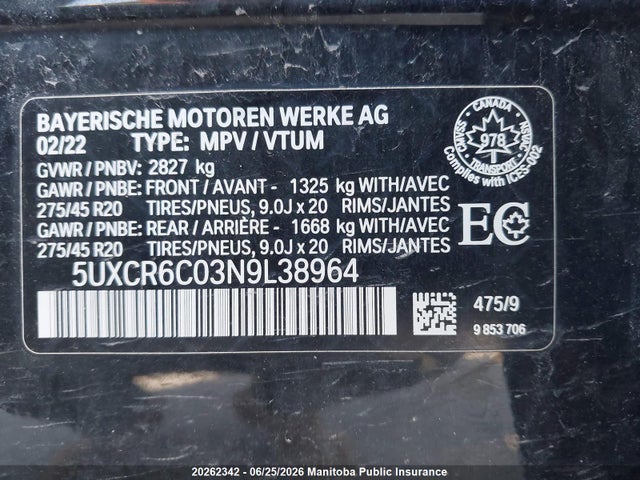 Продаж на аукціоні авто 2022 Bmw X5 40i, vin: 5UXCR6C03N9L38964, номер лоту: 20262342
