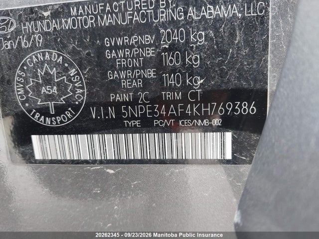 Hyundai Sonata Limited 2019 5NPE34AF4KH769386 Image 9