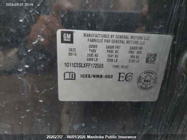 Aukcja sprzedaży 2015 Chevrolet Malibu Lt, vin: 1G11C5SLXFF172583, numer aukcji: 20262357