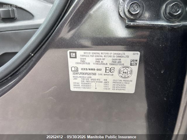 Chevrolet EQUINOX LT 2015 2GNFLFEK9F6287568 Image 9