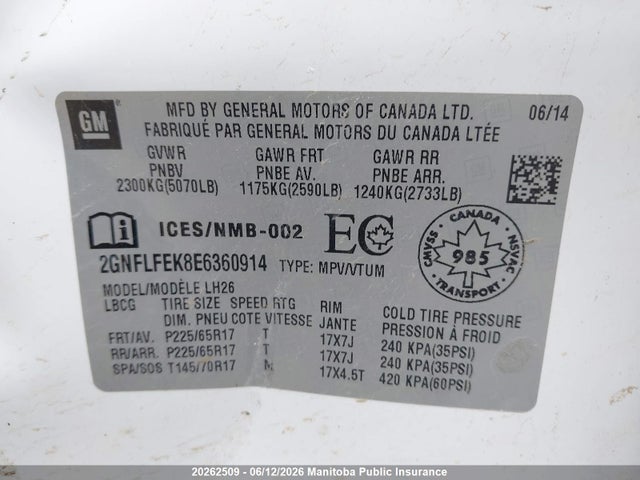 Chevrolet EQUINOX LT 2014 2GNFLFEK8E6360914 Image 9