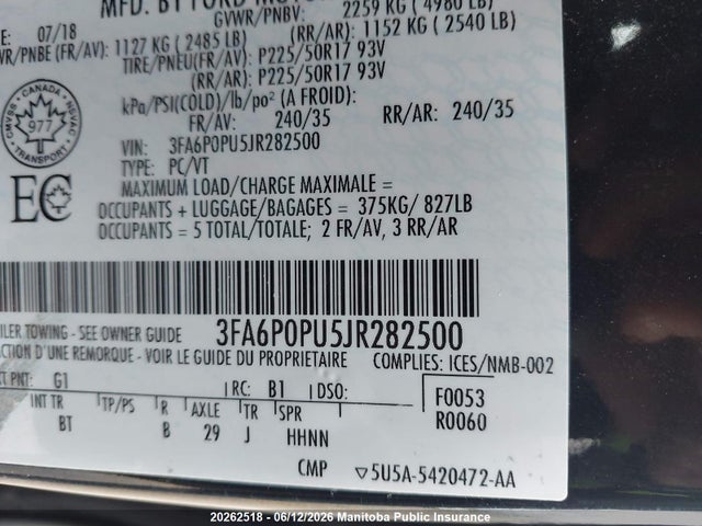 Продаж на аукціоні авто 2018 Ford Fusion Platinum Energi, vin: 3FA6P0PU5JR282500, номер лоту: 20262518