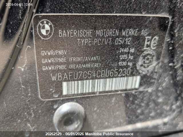2012 Bmw 535i Xdrive მანქანა იყიდება აუქციონზე, vin: WBAFU7C54CDU65230, აუქციონის ნომერი: 20262529