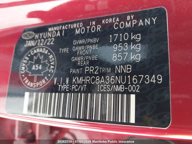 Продаж на аукціоні авто 2022 Hyundai Venue Trend, vin: KMHRC8A36NU167349, номер лоту: 20262559