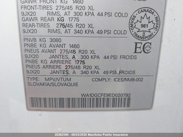20262590 :رقم المزاد ، WA1DGCFE9ED020792 vin ، 2014 Audi Q7 V6 مزاد بيع