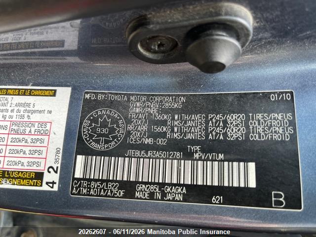 Aukcja sprzedaży 2010 Toyota 4runner Sr5 Limited V6 (inspe), vin: JTEBU5JR3A5012781, numer aukcji: 20262607