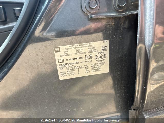2010 Chevrolet Equinox Lt მანქანა იყიდება აუქციონზე, vin: 2CNALPEW1A6411834, აუქციონის ნომერი: 20262624
