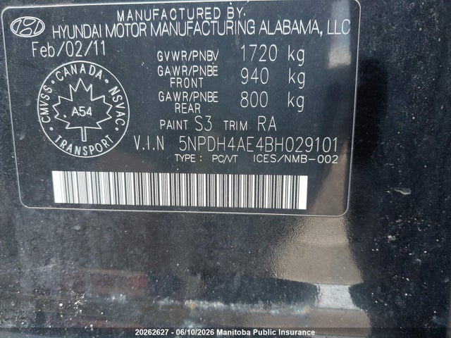 Aukcja sprzedaży 2011 Hyundai Elantra Gl, vin: 5NPDH4AE4BH029101, numer aukcji: 20262627