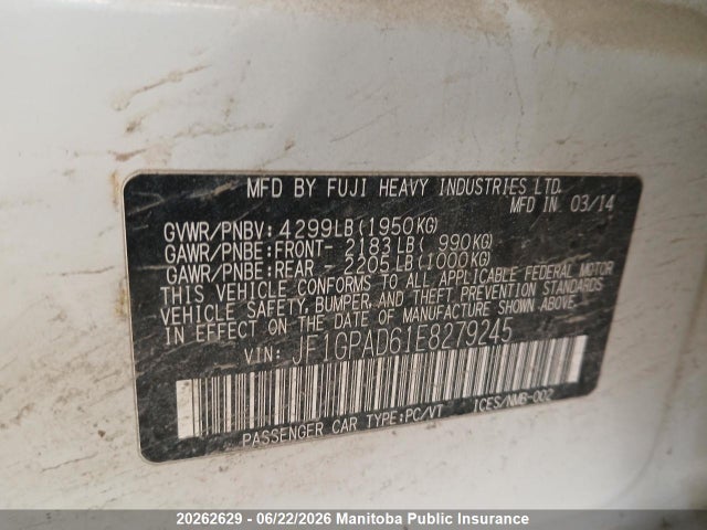 Aukcja sprzedaży 2014 Subaru Impreza 2.0i, vin: JF1GPAD61E8279245, numer aukcji: 20262629