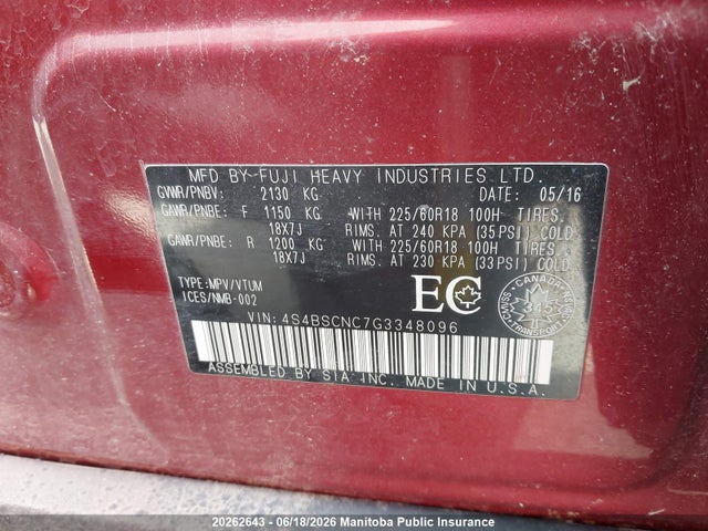 Продаж на аукціоні авто 2016 Subaru Outback 2.5i Limited, vin: 4S4BSCNC7G3348096, номер лоту: 20262643