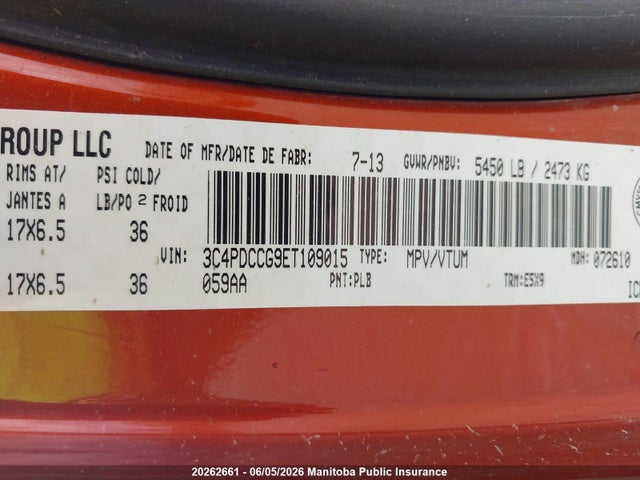 Продажа на аукционе авто 2014 Dodge Journey Sxt, vin: 3C4PDCCG9ET109015, номер лота: 20262661
