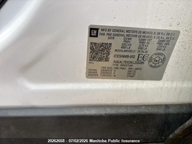 3GKALTEX3KL215305 GMC Terrain Sle 2.0t