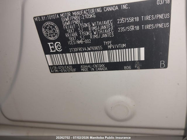 Toyota Rav4 Limited 2018 2T3DFREV4JW769655 Image 8