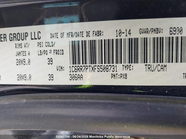2015 Ram 1500 Longhorn მანქანა იყიდება აუქციონზე, vin: 1C6RR7PTXFS508731, აუქციონის ნომერი: 20262704