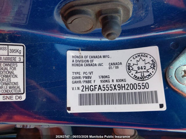 Aukcja sprzedaży 2009 Honda Civic Si Si, vin: 2HGFA555X9H200550, numer aukcji: 20262747
